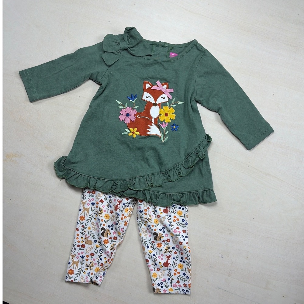 Goodlad Baby Girls Fox Floral Tunic and Leggings 2PC Set Green 9 Months